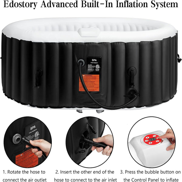 Hot Tub Inflatable Portable Oval Spa 2 Person Hot Tub with 90 Bubble Jets, Cover, Filter Cartridges, Pump, Black