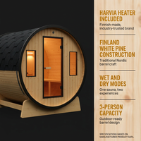 3-Person Capacity Outdoor White Finland Pine Wet/Dry Traditional Barrel Sauna with Black Accents — Results & Stats