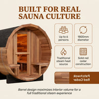 6-Person Patchworkred Cedar Traditional Steam Barrel Sauna — Results & Stats