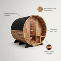 6-Person Patchworkred Cedar Traditional Steam Barrel Sauna — infographic