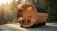 6-Person Patchworkred Cedar Traditional Steam Barrel Sauna — Lifestyle