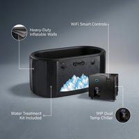 Cold Plunge Tub, 248 Gallon, 1 Horsepower, Heavy-Duty Ice Bath Tub for Athletes with Hot & Cold, Portable Inflatable Plunge Chiller with Water Treatment Kit, Immersion Therapy, Wifi (Black, 1 Set) — infographic