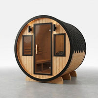 Outdoor Barrel Sauna Built for Traditional Wellness, Finland Pine, 3-Person Capacity, Wet/Dry Design — Studio Shot