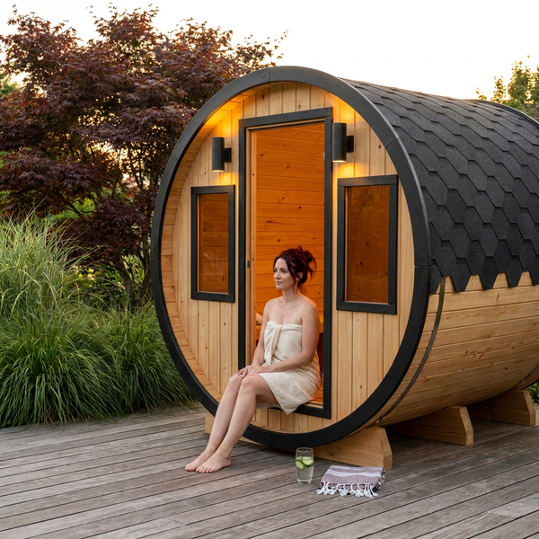 Outdoor Barrel Sauna Built for Traditional Wellness, Finland Pine, 3-Person Capacity, Wet/Dry Design