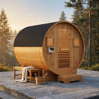 Outdoor Traditional Sauna, 4-6 Person Wooden Sauna, Steam Wet Wood Sauna with 220V with 6KW Heater, Sauna Stone, Thermometer — Studio Shot