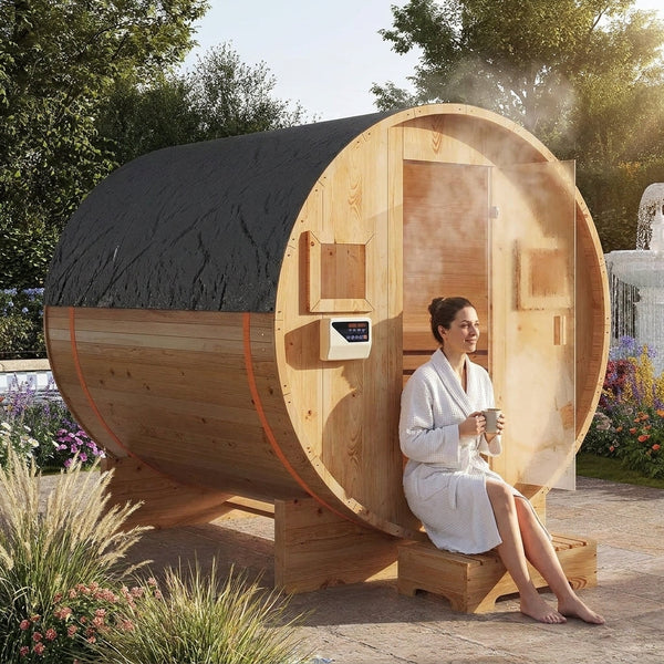 Outdoor Traditional Sauna Built for Wellness Sessions, 4-6 Person Capacity, 6KW Heater, Tempered Glass Door